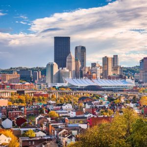 Pittsburgh, Pennsylvania USA skyline from the hills.
