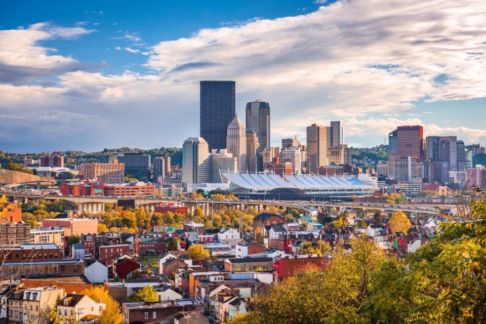 Pittsburgh, Pennsylvania USA skyline from the hills.