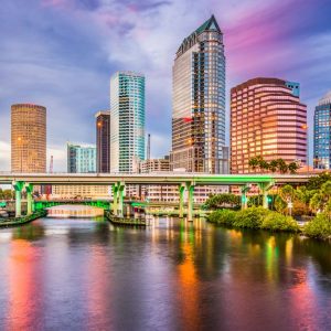 Tampa, Florida, USA downtown skyline on the Hillsborough River.