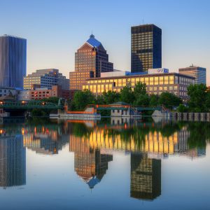 Downtown Rochester, New York Reflected In The Irondequoit Bay