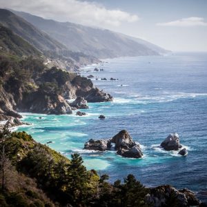 A view out to sea on a sunny winter's day along Big Sur coastline in California, USA