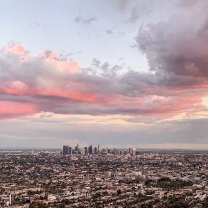 Los Angeles, California With Sunset Reflecting Off The Clouds