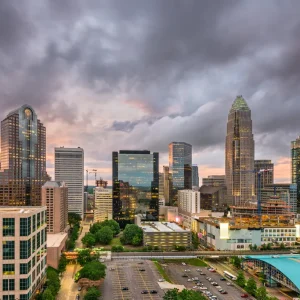 Skyscrapers On A Cloudy Day In Charlotte, North Carolina