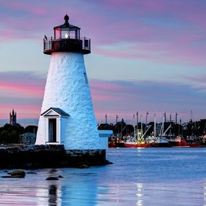 Lighthouse At Sunset In New Bedford, Massachusetts