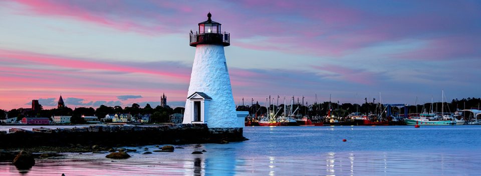 Lighthouse At Sunset In New Bedford, Massachusetts