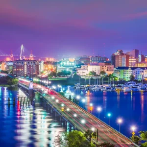 Charleston, South Carolina City Skyline At Night