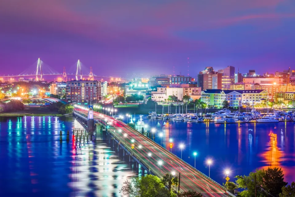 Charleston, South Carolina City Skyline At Night