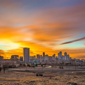 Denver, Colorado City Skyline At Dusk