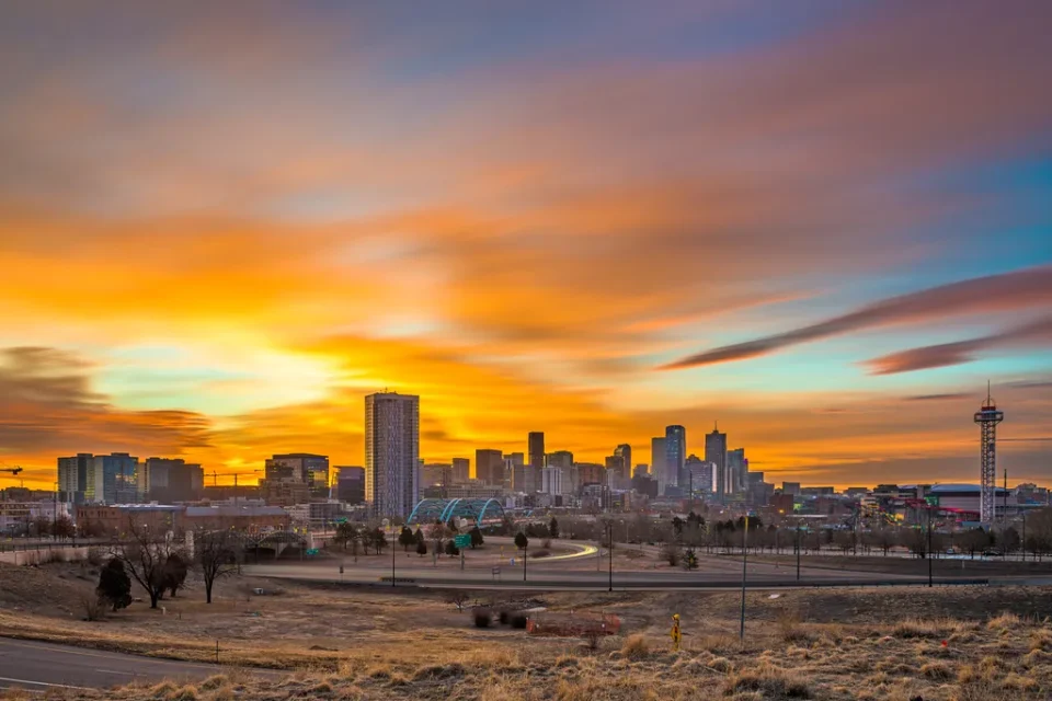 Denver, Colorado City Skyline At Dusk