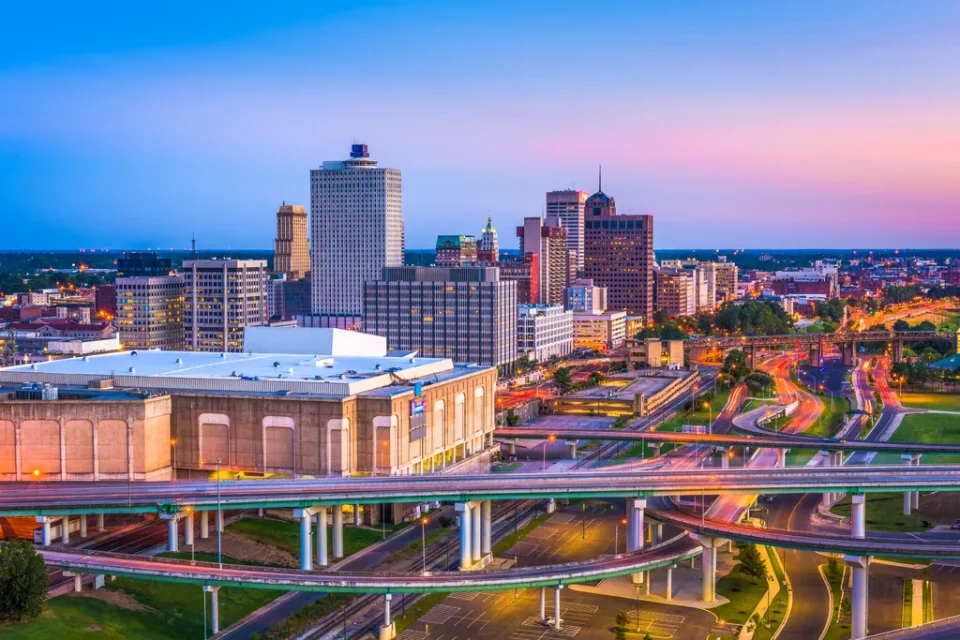 Memphis, Tennessee City Skyline and Roads