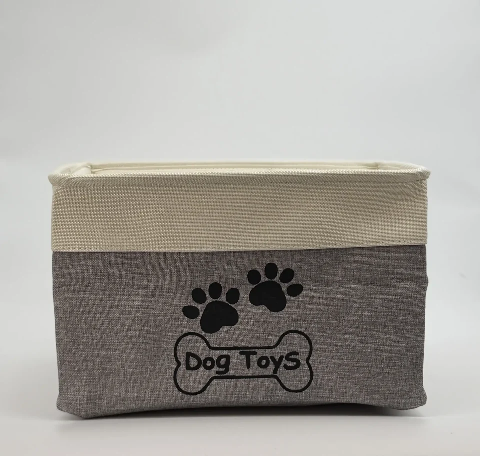 Foldable Gray & White Pet Toy Basket - Image 4